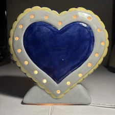Lighted Hand Painted Heart Lamp Blue & Yellow 