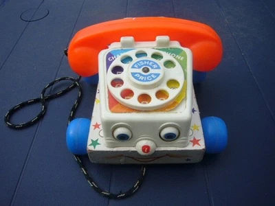 Ancien telephone fisher price toys vintage années 80 socle en bois enfant jouet - Photo 1/2