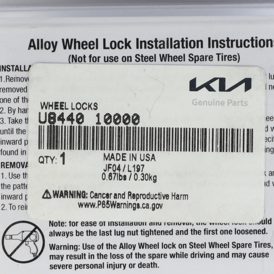 Cerraduras de rueda nuevas OEM Kia 2010-2018 Cadenza Forte Sedona Sorento Soul U8440-10000 Foto 3 de 3