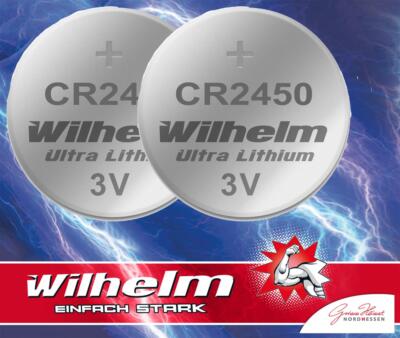 2 x Wilhelm CR2450 Lithium Knopfzelle 3V 600mAh ø24,5x3,0mm Bulk