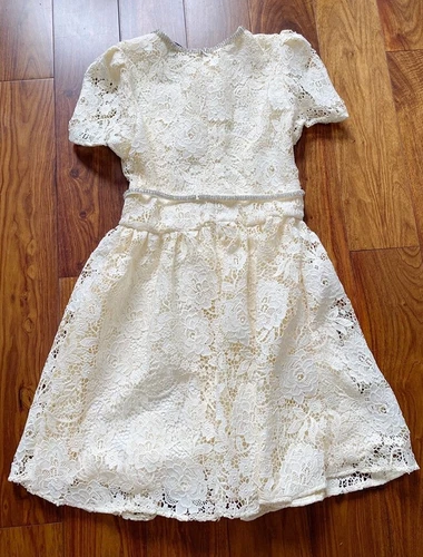 Self-Portrait Bow Neck Lace Mini Dress Short Sleeve Short Dress for Ladies - Picture 4 of 6