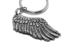 Bird or Angel Wing Keychain, Handmade Feather Keyring in Pewter