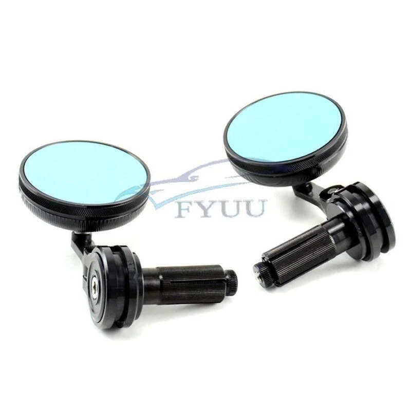 Pair 22mm Motorcycle Bar End Rearview Side Mirrors CNC Aluminium Blue Glass - Image 3 of 4