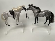 Pony Pals Plastic Toy Horses x 2 Black/Grey/White Including 1 x With Saddle