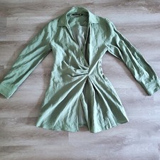 ZARA Green Tunic Robe Dress Women's Small 34 In Long W Side Pocket