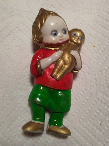 Vintage Artisan Kewpie Doll Holding Smaller Kewpie Doll Bisque Figurine 3 1/4" - Picture 4 of 10
