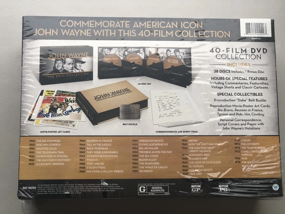 John Wayne - The Epic Collection (2014) DVD Set, 40 Films, DUKE Belt Buckle OOP Foto 2 de 4
