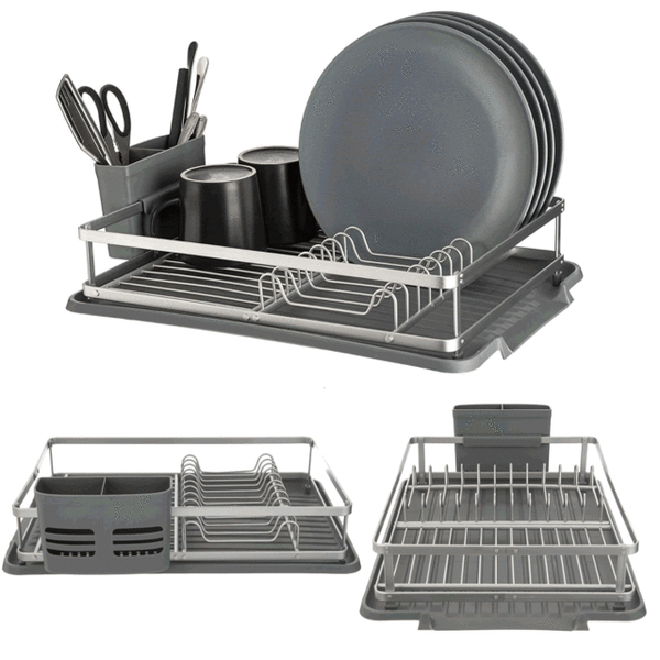 LIVIVO Aluminium Dish Drainer Rack With Removable Drip Tray Grey for