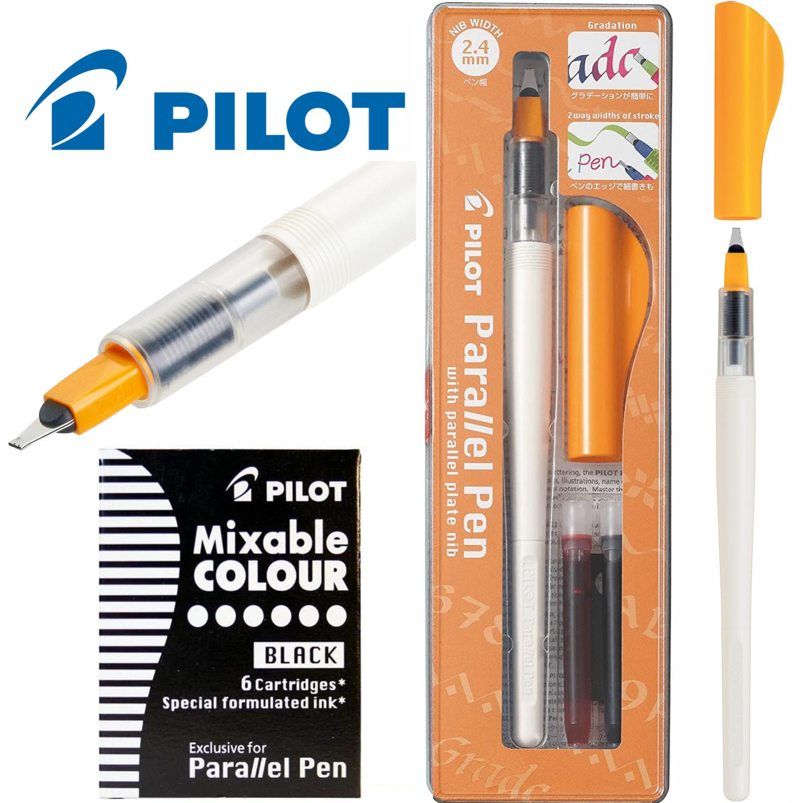 Pilot Parallel Calligraphy Pen 2.4mm Nib - FREE Pack of 6 Black Ink Cartridges