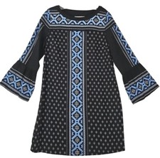 LOFT ~Woman Size MPetite~ Blue Floral Long Sleeve Rayon Boho Dress Unlined.