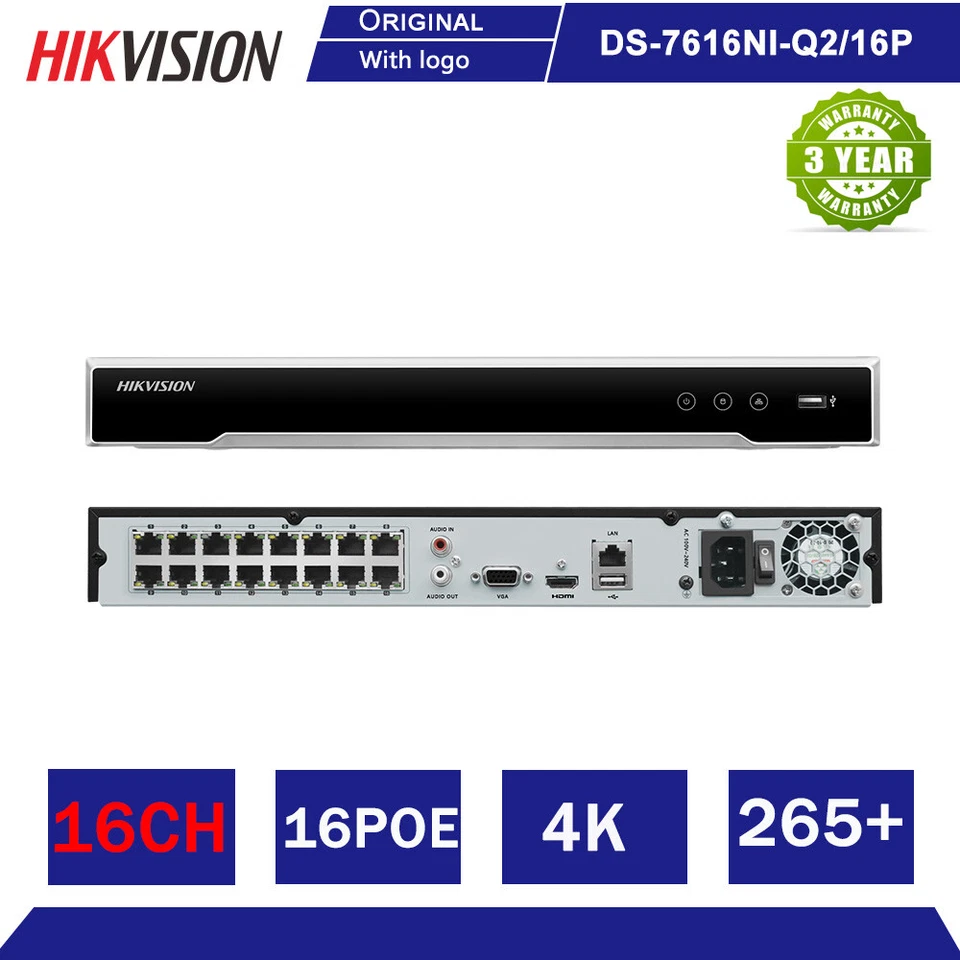 Hikvision 16CH NVR DS-7616NI-Q2/16P 16POE IR30M Turret 5MP IP Camera Systems Lot - Image 3 of 4