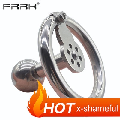 FRRK Solid Steel Ball Inverted Cage with Removable Metal Bar Men Chastity Device