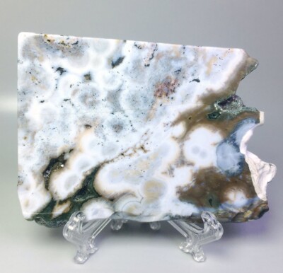 Natural Polished Ocean Jasper Agate Quartz Crystal Slice Stone Reiki Stand