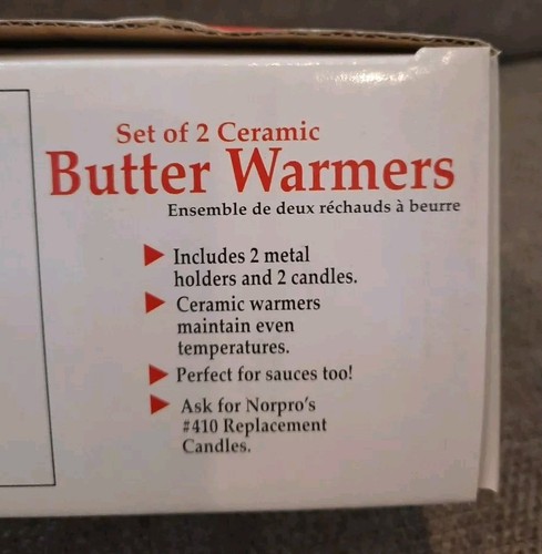 Norpro Ceramic Butter Warmers (Set of 2) White Candles Seafood Dipping Sauce New - Picture 3 of 5