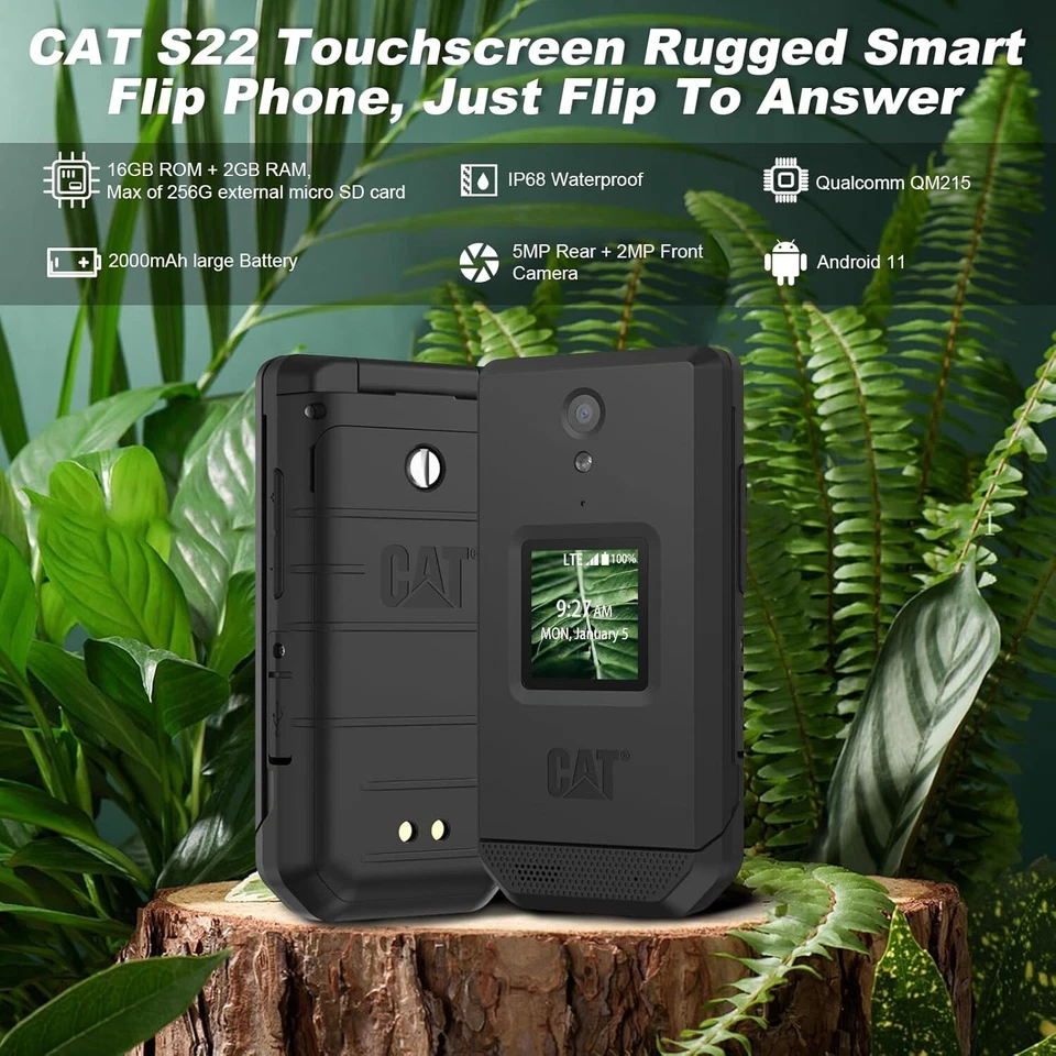 Cat S22 Rugged Flip Phone 16GB 4G LTE SIM Free Touchscreen Smartphone - Black - Image 2 of 4