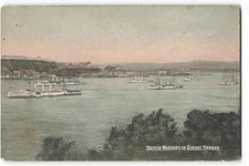 Postcard British Warships In Quebec Harbor private card VTG ME4.