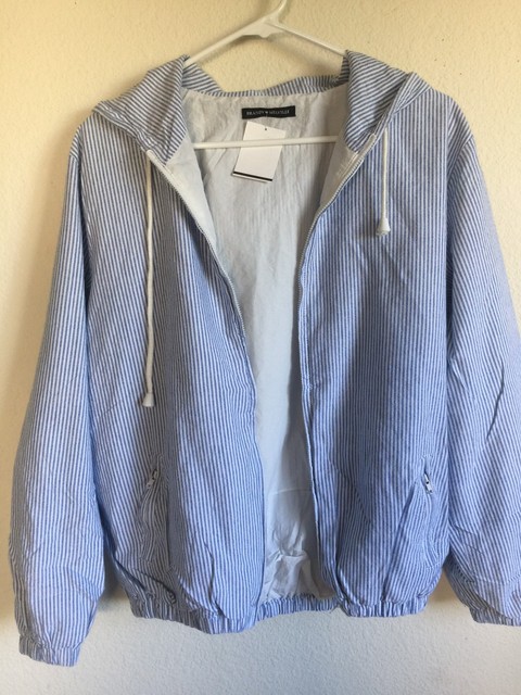 Brandy Melville White/blue striped Zip Up KRISSY hoodie JACKET NWT for sale online