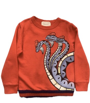 Gucci Authentic Boys Red Snake Print Jumper Sweater Top In Age 5