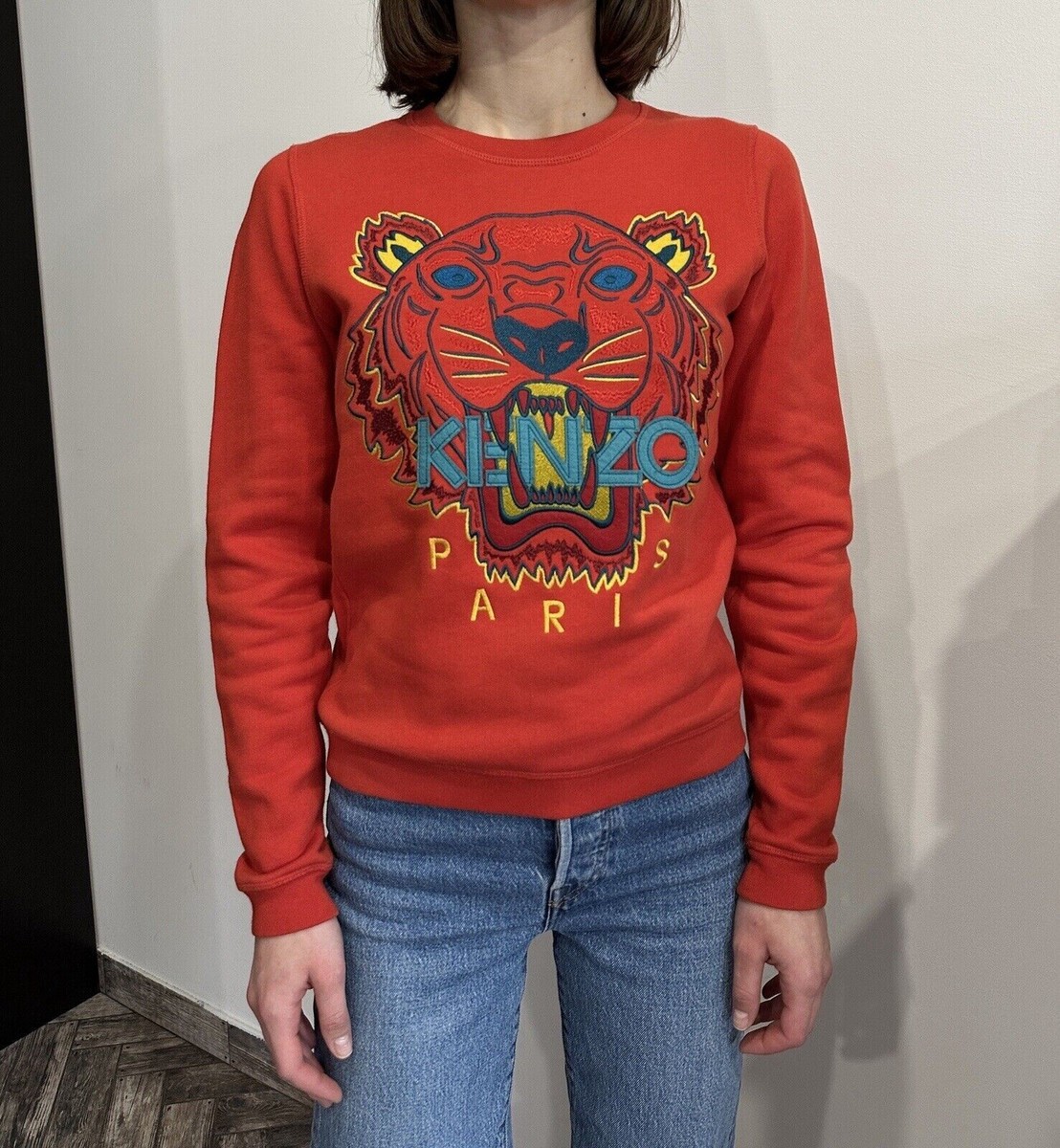 Kenzo Paris Embroidered Tiger Logo Sweatshirt Womens Orange Kenzo Paris Embroidered Tiger Logo Sweatshirt Womens Orange