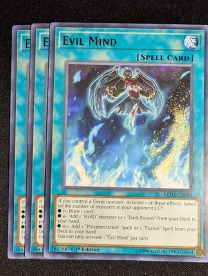 Yugioh - 3x Evil Mind LED5-EN016 1st Edition Rare NM