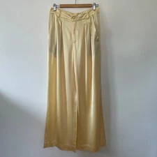 Cami NYC Pants Womens Large Yellow Wide Leg Flowy Silky Elastic Waist New