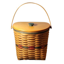 VTG Longaberger Basket 1998 with Lid Hand Made in USA Tall Single Swing Handle