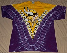 VTG 90s MINNESOTA VIKINGS LIQUID BLUE TIE DYE T SHIRT XL LOGO NFL FOOTBALL AOP