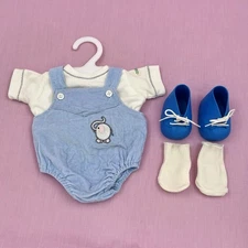 Vintage Cabbage Patch Kids Doll Blue Elephant Overalls Romper Outfit & Shoes 80s