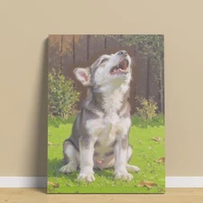 Siberian Husky Puppy Garden Oil Painting Teens Room Wall Art Canvas Painting