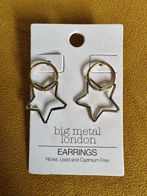 Große Metall London Silber Gold Creolen Mond Stern Himmlisch Anhänger Ohrringe Brandneu mit Etikett