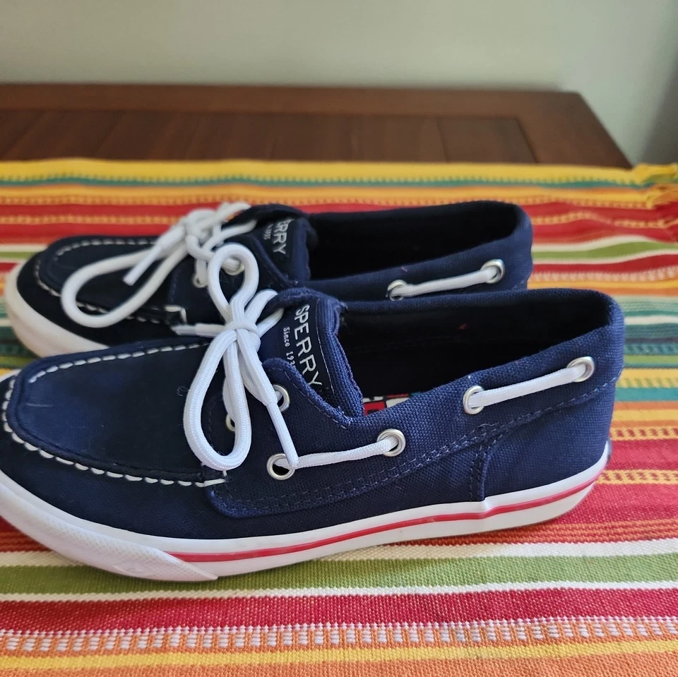 Sperry Top Sider Bahama Niños Jóvenes Barco Zapatos Azul 12.5 M Lona Mocasines Sin Cordones Foto 3 de 4