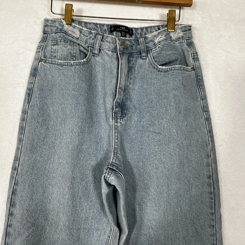 Pantalones de mezclilla para mujer Missguided Riot tiro alto mamá talla 6R lavado claro 27x27 Foto 2 de 4
