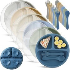 6 Pack Suction Plates for Toddlers with Lids Silicone Baby Plates set Food Si...