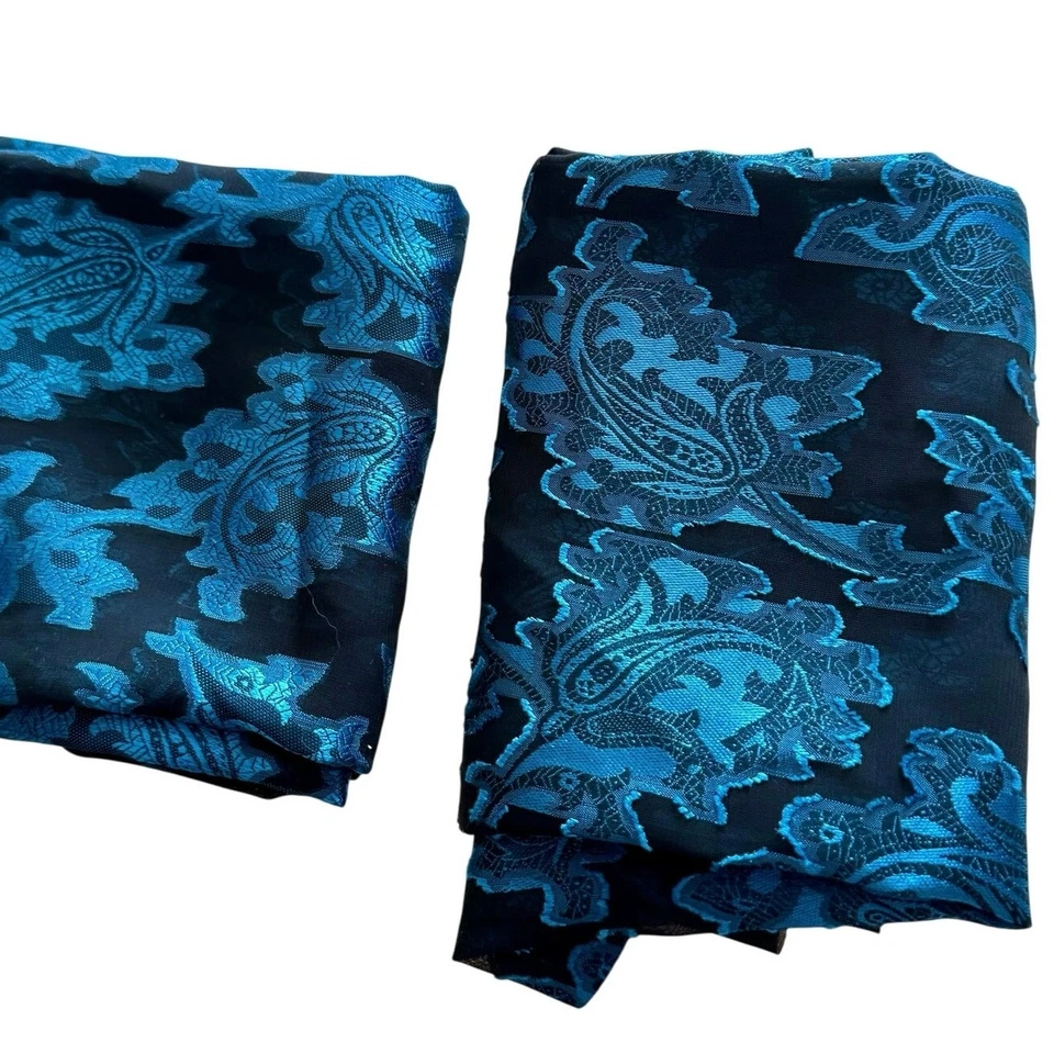 "Remanentes de tela jacquard azul verdoso vintage de 2 yardas tejido damasco transparente 36""x40""" Foto 2 de 4