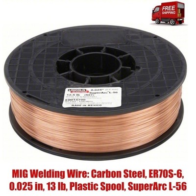MIG Welding Wire: Carbon Steel, ER70S-6, 0.025 in, 13 lb, Plastic Spool, SuperAr