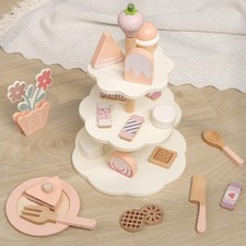 Wooden Tea Party Set with Cupcake Stand Food Dessert Tea Set Kids Children