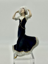 Royal Dux Bohemia Lady with Hat 9  Blue Porcelain