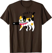 Cat What? Murderous Calico Cat With Knife Halloween Unisex T-Shirt