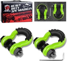 3/4" D Ring Shackle (2 Pack) 45,000lb Break Strength with 7/8" Pin, Anti ,Green