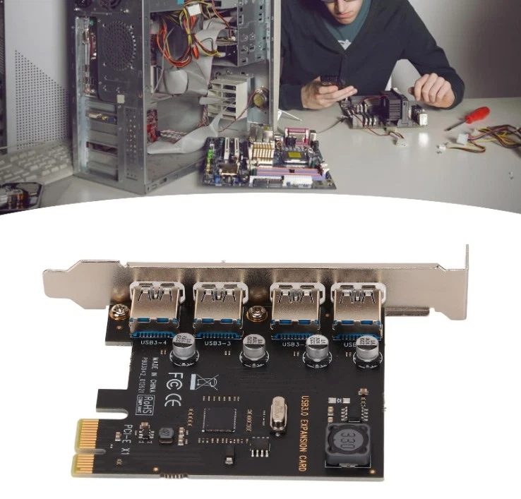 ​PCIe to USB 3.0 Adapter, PCIe x1 to 4 Ports USB PCI Express Card Adapter - Image 4 of 4