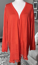 Talbots Open Front Textured Fringe Cardigan Sweater Lightweight Soft Size 3X