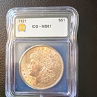 1921 Morgan Silver Dollar $1 90% Silver Philadelphia Business Strike ICG MS61