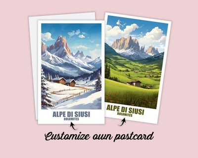 Seiser Alm Postkarte & Poster Italien Karte Dolomiten Grußkarte Reisekarte