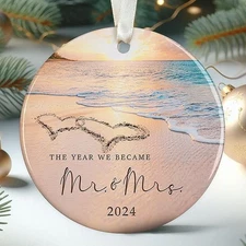 🔥Our First Christmas As Mr and Mrs 2024, Round Ceramic Christmas Tree Hanging🔥