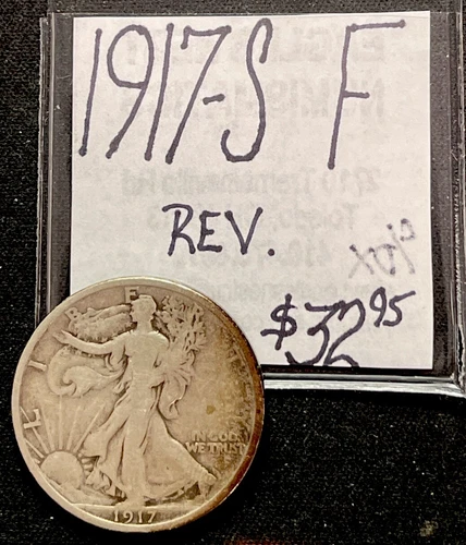 1917-S Rev. Silver Walking Liberty Half Dollar (F) Fine Condition. ENN Coins
