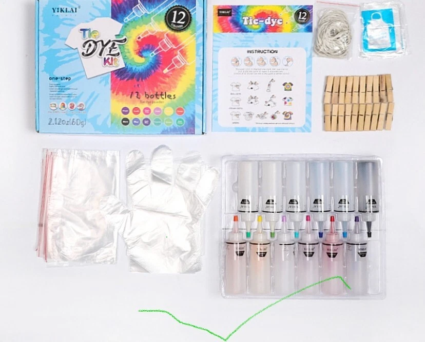Kit Tie Dye para Niños y Adultos 12 Colores Embudo Guía Libro Bandas Goma Foto 3 de 4