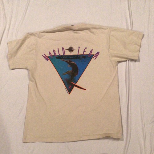Vintage 90s OP Ocean Pacific World Team T Shirt Single Stitch Sz M Surfing Beige - Picture 5 of 9