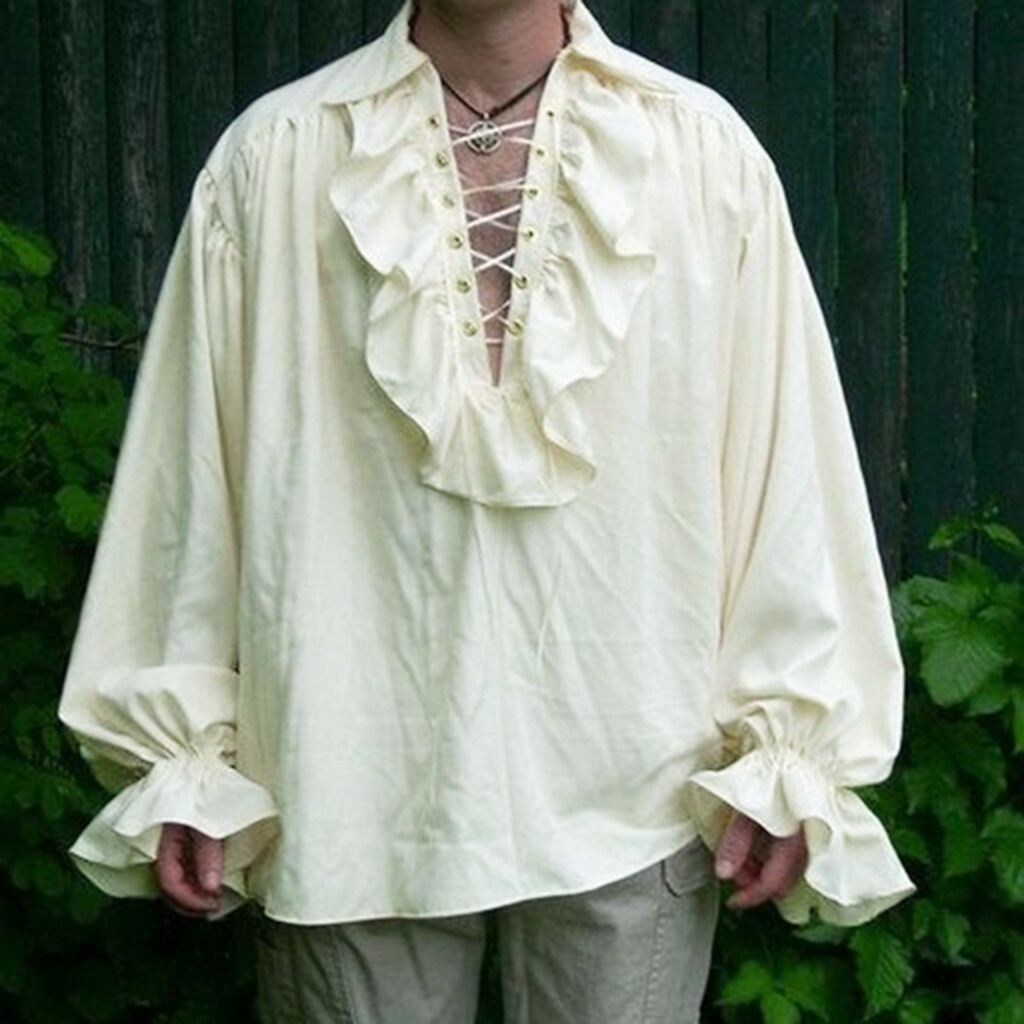 Men's Pirate Steampunk Victorian Renaissance Medieval Dirty White Shirt Top