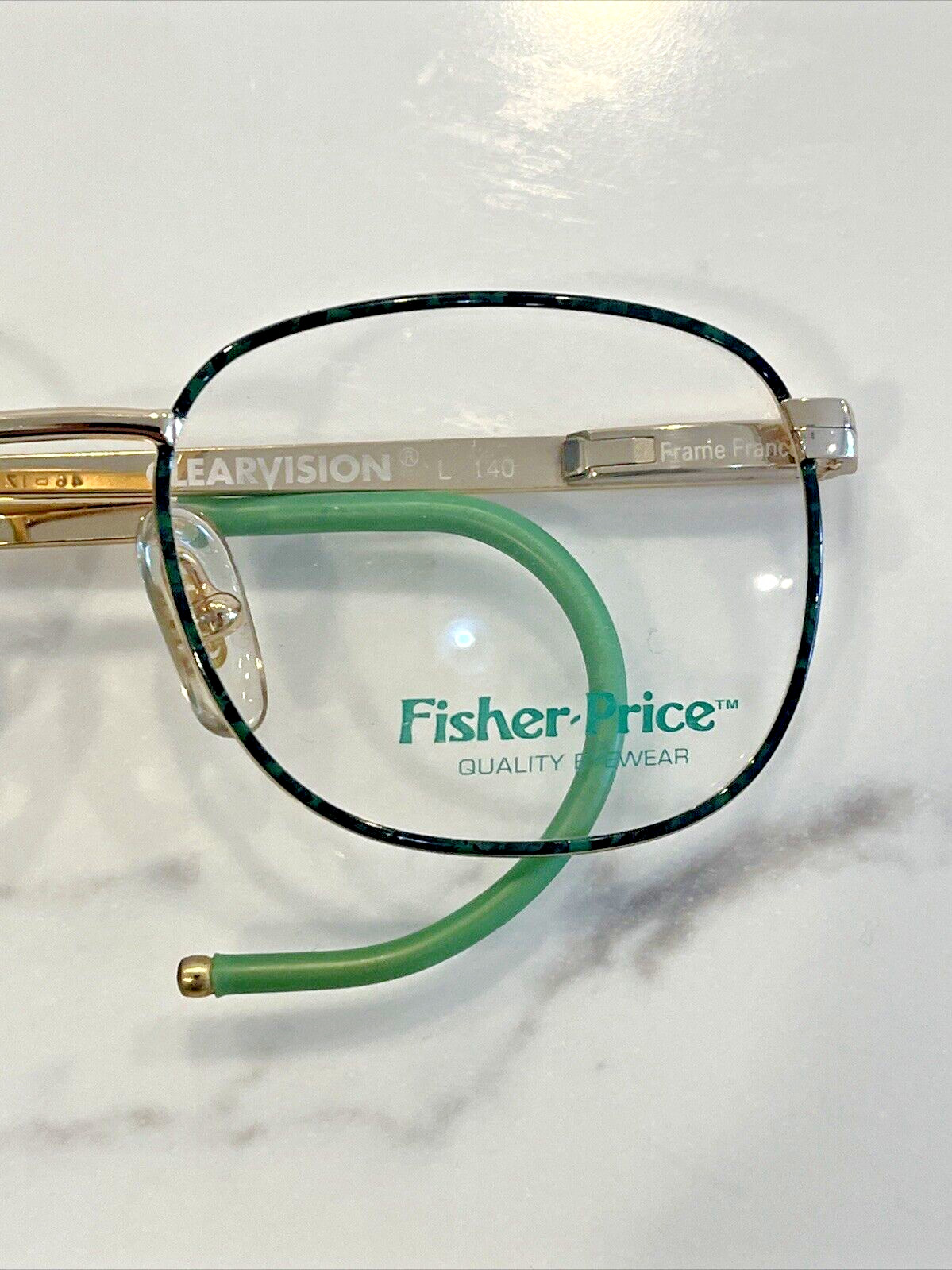 Vintage Kids Fisher Price Eyewear Metal oval Gold Green Metal