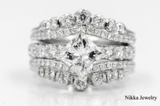 4.12 CTW Natural Diamond Princess Cut Engagement Ring Wedding Set 14K White Gold